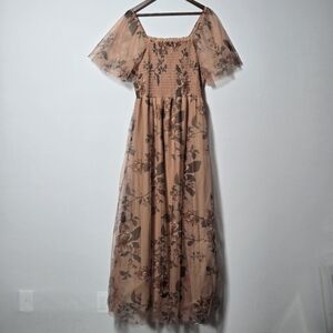 Baltic Born Sheer Floral Maxi Dress in Blush and Brown